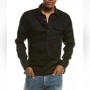 VINCE Men’s Navy Linen Popover L/S Button Down Shirt Size XL